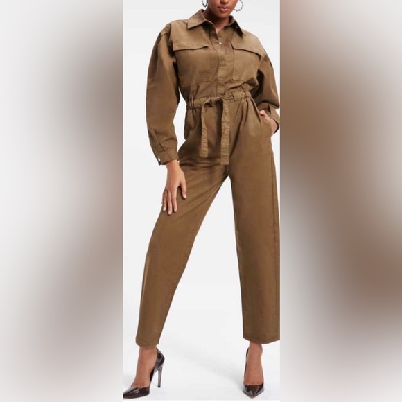 Good American Pants - Good American Twill Cinched Jumpsuit, Fog, GA sz 4 / US sz XL